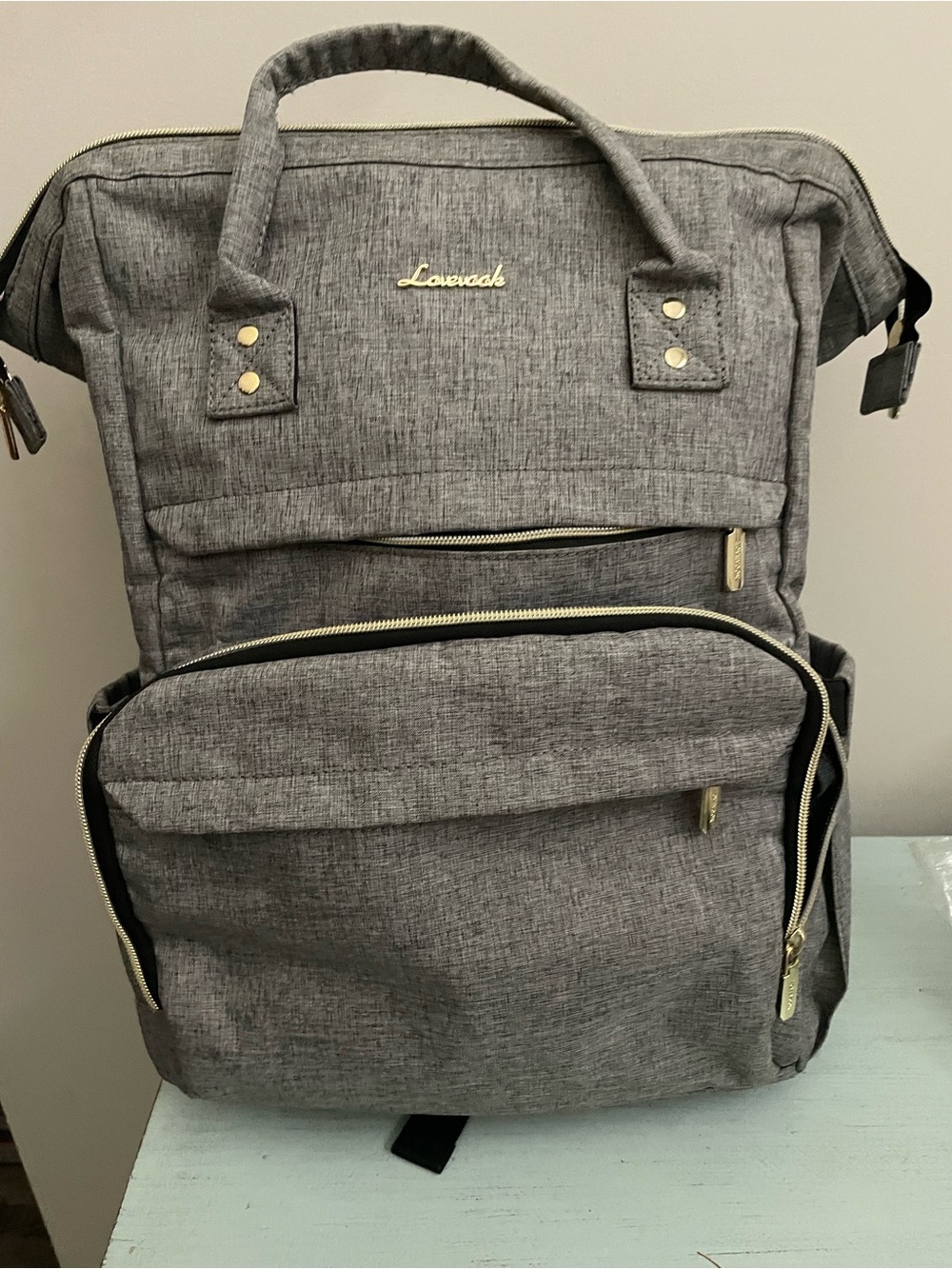 Lovevok Gray Women's Backpack with Gold Accents